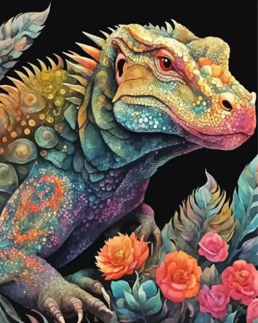 Komodo Dragon With Flowers Paint by Number