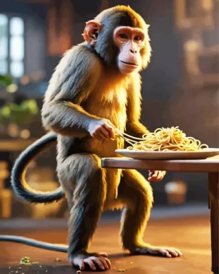 Macaque Eating Spaghetti Paint by Number