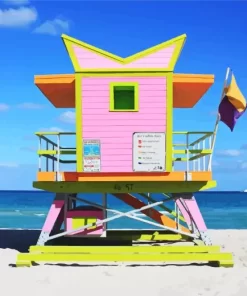 Miami South Beach lifeguard tower paint by numbers