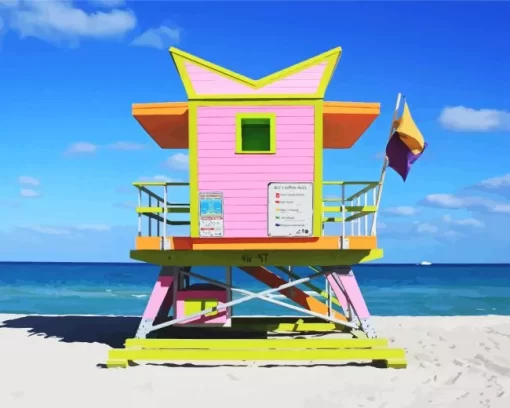 Miami South Beach lifeguard tower paint by numbers