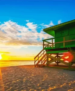 Miami South Beach sunrise with lifeguard tower paint by number