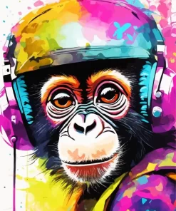 Monkey Headphones Illustration Paint by Numbers