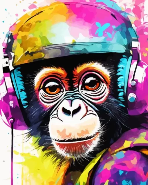 Monkey Headphones Illustration Paint by Numbers