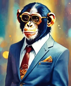 Monkey With Glasses And Tie Paint by Number