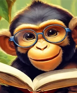 Monkey With Glasses Reading Paint by Numbers