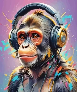 Monkey With Headphones Paint by Numbers