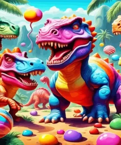 Multicolor Dinosaurs paint by numbers