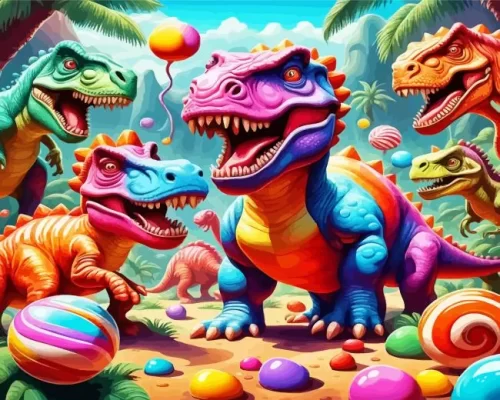 Multicolor Dinosaurs paint by numbers