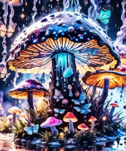 Mushroom Forest And Butterflies Paint by Number