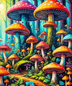 Mushroom Forest Art Paint by Number