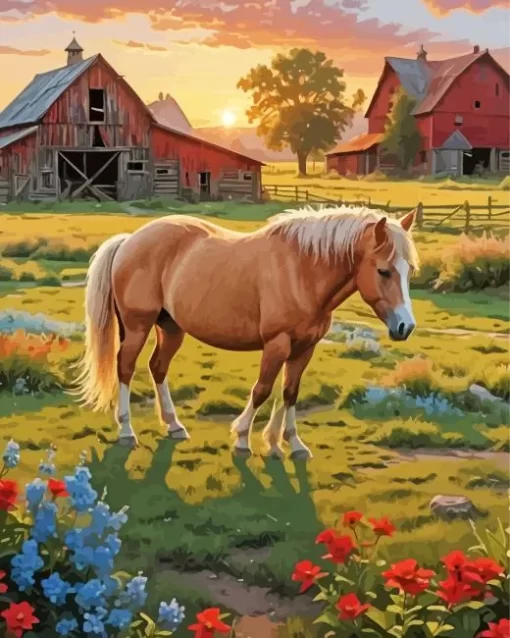 Palomino In A Farm Paint by Number