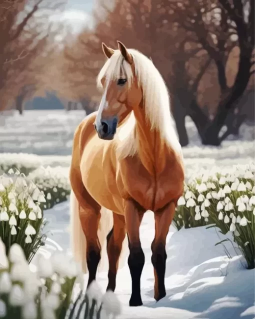 Palomino In Snow Paint by Number