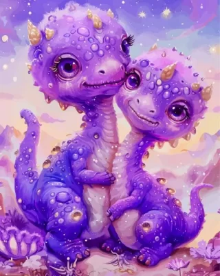 Purple dinosaurs paint by number