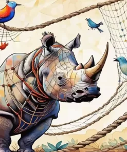 Rhino And Birds Paint by Number