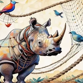 Rhino And Birds Paint by Number