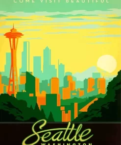 Seattle Washington travel poster paint by number