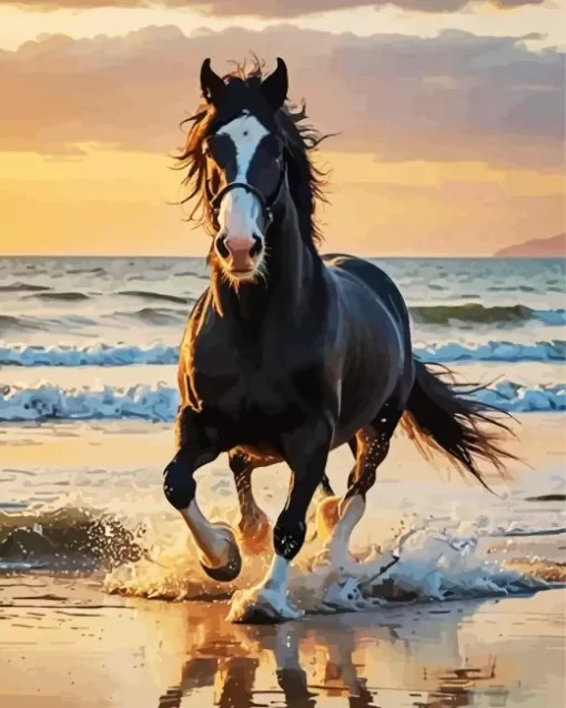Shire Horse At Beach Paint by Number