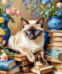 Siamese Cat On Books Paint by Number