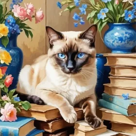 Siamese Cat On Books Paint by Number