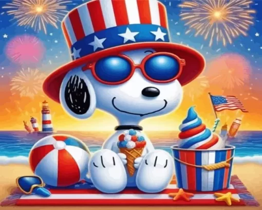 Snoopy Enjoying Fourth July Paint by Number