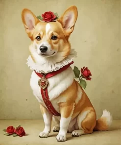 Welsh Corgi And Roses Paint by Number