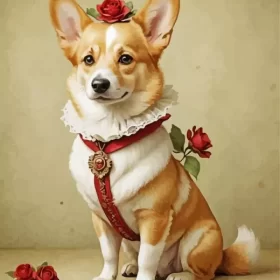 Welsh Corgi And Roses Paint by Number