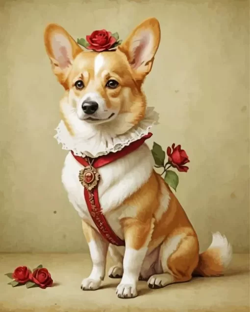 Welsh Corgi And Roses Paint by Number