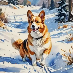 Welsh Corgi Dog In Snow Paint by Number