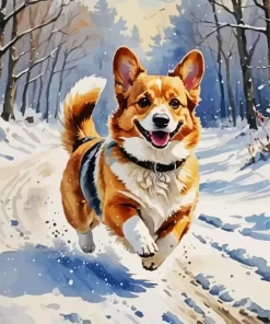 Welsh Corgi In Snow Paint by Number