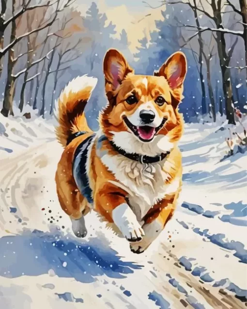 Welsh Corgi In Snow Paint by Number