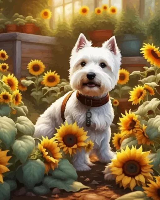 West Highland Terrier Sunflowers Paint by Number