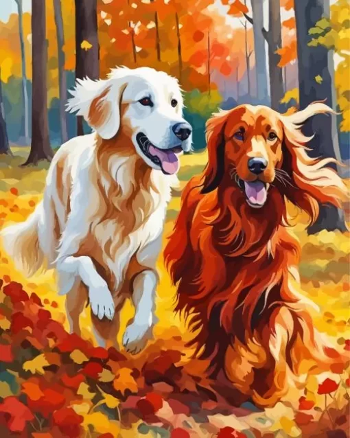 White Golden Retriever And An Irish Setter Paint by Number