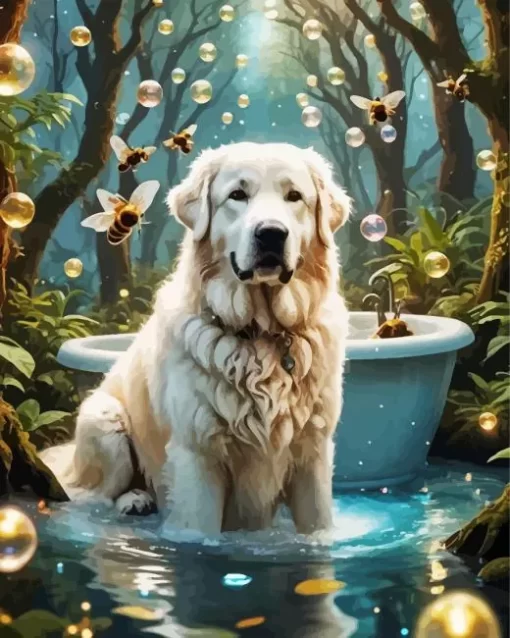 Aesthetic Great Pyrenees And Bubbles Paint by Number