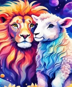 Aesthetic Lion And Lamb Art Paint by Number