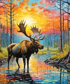 Aesthetic Moose Sunset Paint by Number