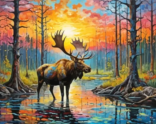 Aesthetic Moose Sunset Paint by Number