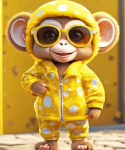 Baby Monkey With Glasses Paint by Number