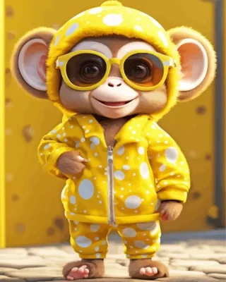 Baby Monkey With Glasses Paint by Number