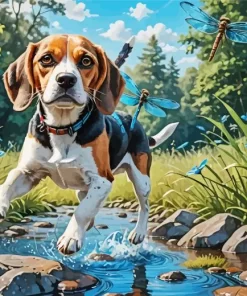 Beagle Dog And Dragonflies Paint by Number