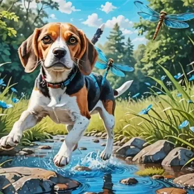 Beagle Dog And Dragonflies Paint by Number