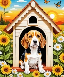 Beagle Dog And Sunflowers Paint by Number