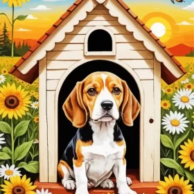 Beagle Dog And Sunflowers Paint by Number