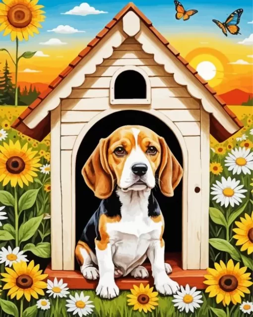 Beagle Dog And Sunflowers Paint by Number