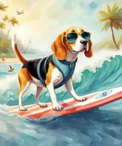 Beagle Dog Surfing Paint by Number