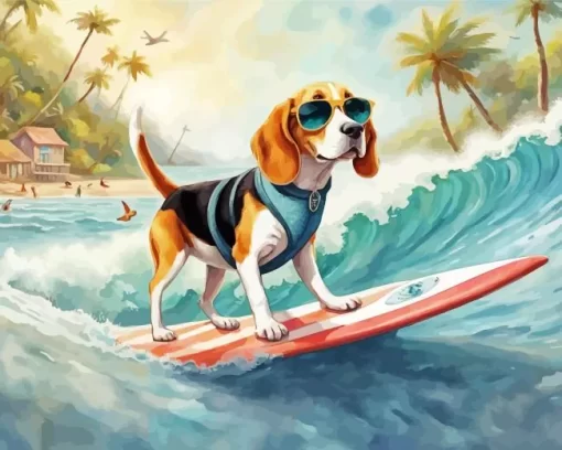 Beagle Dog Surfing Paint by Number