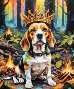 Beagle Dog With A Crown Paint by Number