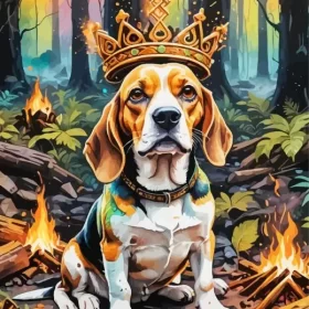 Beagle Dog With A Crown Paint by Number