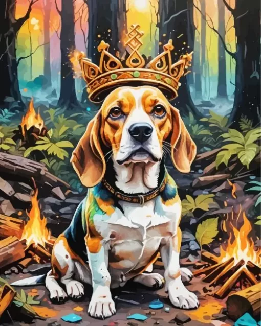 Beagle Dog With A Crown Paint by Number