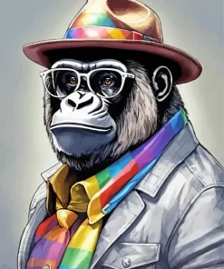 Black Monkey With Glasses Paint by Numbers