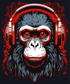 Black Monkey With Headphones Paint by Number